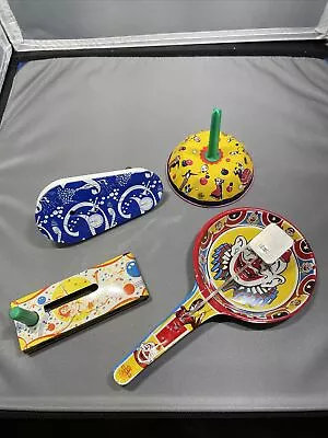 US Metal Toy MFG. CO. Tin Clown Noise Maker Toy Vintage Lot Of 4 • $19.99
