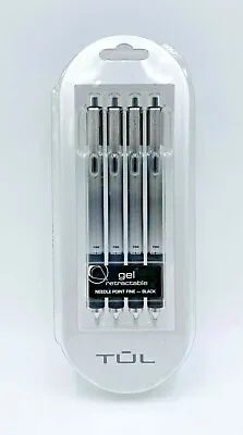 $7.99 • Buy TUL Gel Pens, Needle Point, 0.5 Mm, Silver Barrel, Black Ink, Pack Of 4 Pens