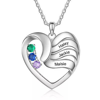 Mother's Heart Necklace Personalised Birthstone Keepsake Jewelry Gift For Mom • $16.92