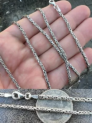 Solid 925 Sterling Silver Black Rhodium Byzantine Rope Chain Necklace 2mm 16-30  • $58.12