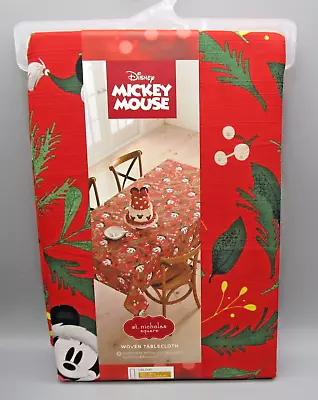ST. NICHOLAS SQUARE~Woven Disney Mickey Mouse Santa 60 X 84 Oblong Tablecloth • $24.99