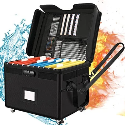 $69.98 • Buy File Box With Wheels, Fireproof Document Box With Lock, Collapsible Rolling File