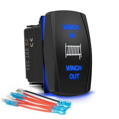 Momentary Laser Rocker Switch LED Light 7pin Blue WINCH IN/OUT 20A 12V On-Off-On • $9.98