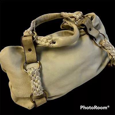 Tylie Malibu ANTIQUED White PEBBLED Soft Leather Hand Bag HOBO Bag Purse • $149.99