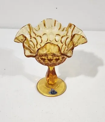 Vintage Fenton Glass Thumbprint Colonial Amber 6  Round Ruffled Edge Compote • $15.99