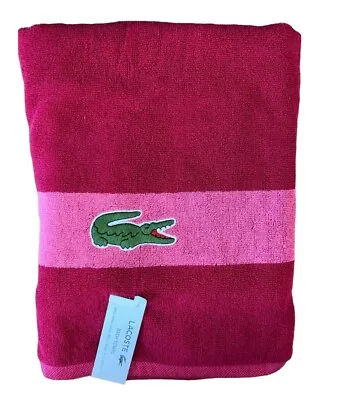 Lacoste Bath Towel Red And Pink 100% Cotton 30 X52  Big Crocodile Logo NEW • £18.99