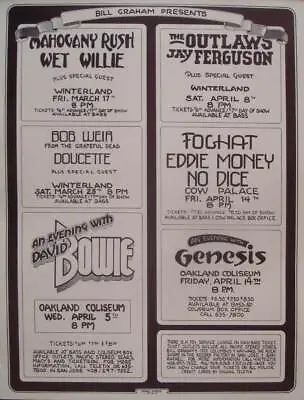 $350 • Buy DAVID BOWIE GENESIS BOB WEIR 1978 BGP Concert Poster RANDY TUTEN NM 16x21