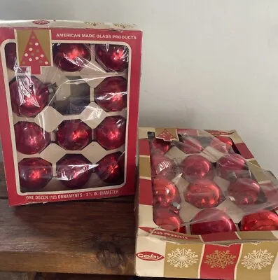 Vintage Red Coby Glass Christmas Ornaments 2 5/8” Made In USA 23 In Original Box • $17.99