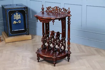 Vintage Reproduction Antique Mahogany Fretwork Canterbury Side Table With Drawer • £245