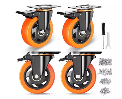 4 Inch Caster Wheels Casters Set Of 4 Heavy Duty Casters With Brake 2200 Lbs • $27.89