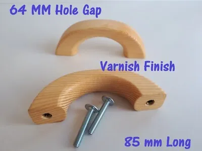 Solid Pine Handle  Wooden Knob   Kitchen Door Drawer Cupboard  Bow 64  Mm Hole  • £1.99