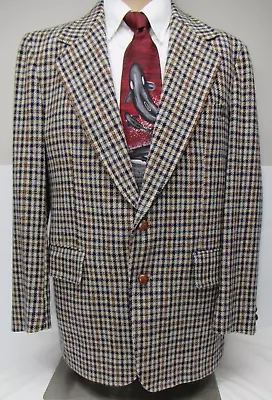 Men's John Weitz Sport Coat Blazer Jacket 42  - Vintage Black Brown Tan Checked • $21.50