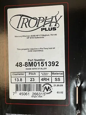 New Mercury Trophy Plus Propeller 48-8M0151392 • $804.53