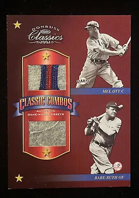 2002 DONRUSS CLASSIC COMBOS BABE RUTH MEL OTT Game Used Jersey Patch #15/15 HOFs • $2800