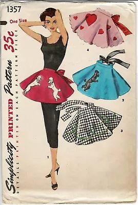 Poodle Skirt Apron W POODLES Or HEARTS Simplicity 1357 Vtg 1955 Sewing Pattern • $6.50