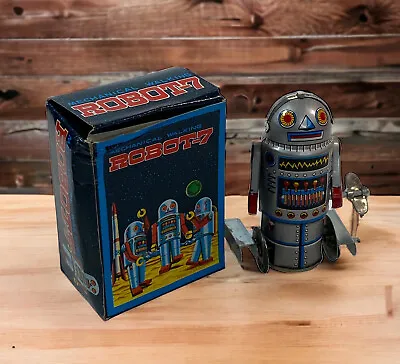 Vintage Retro Robot-7 Wind-up Mechanical Tin Litho Toy Walking Original Box New • $9.97