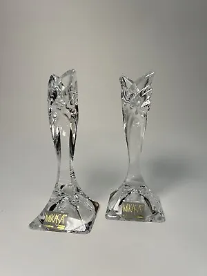 Pair Of Immaculate Condition Mikasa Art Deco Lead Crystal Candlesticks Holders • $12
