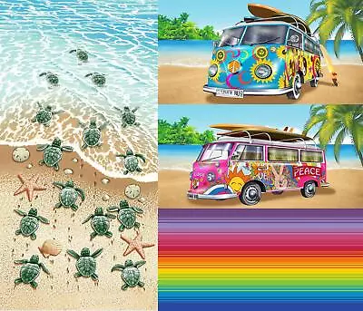 Beach Towel Large Printed Lightweight Campervan Stripes Turtle • £7.99