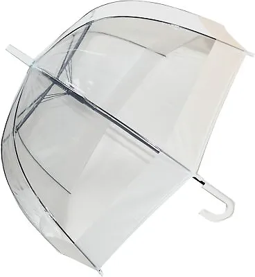 Clear Dome Umbrella Walking Stick Handle White Trim Unisex Strong Sturdy Durable • £13.99