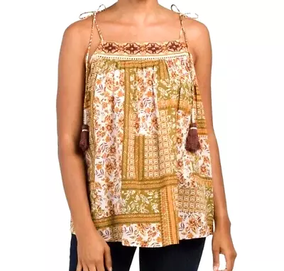 Nicole Miller Womens Top Size XL Artelier Tie Shoulders Printed Tank Tassels • $21.21