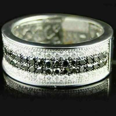 Men's 3.50Ct Black & White Diamond Wedding Band Pinky Ring 14K White Gold Plated • $151.19