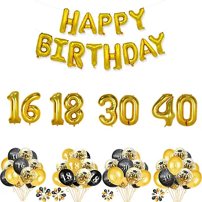 16  Gold Happy Birthday Balloons AF 16th 18th 30th 40th Number 12  Latex Ballons • $11.19