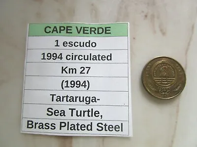 CAPE VERDE. 1 Escudo 1994 Circulated Km 27 (1994) Sea Turtle • $3.74