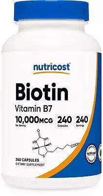 Nutricost Biotin (Vitamin B7) 10000mcg (10mg) 240 Capsules • $14.98