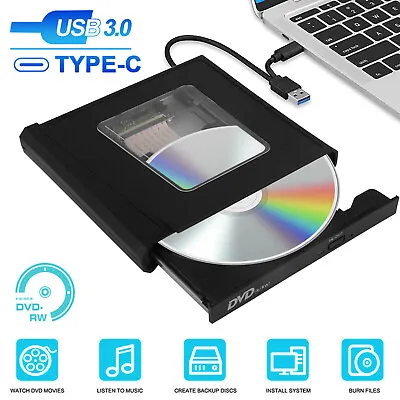 USB 3.0 Disc Player Burner Writer Slim External CD DVD Drive For Laptop PC Mac • $19.48