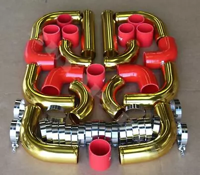 2.5  DIY Gold Aluminum 12x Turbo Intercooler Piping Kit Red Coupler Universal • $143.74