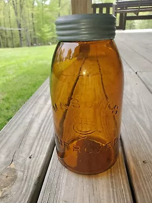 Masons CFJCO Improved Half Gallon Amber Fruit Jar • $175