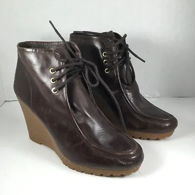Michael Kors 'Rory' Women's Boots Wedge Heel Leather Boot Chocolate Brown Size 8 • $38.96