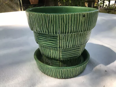 McCoy Vintage 5  Green Basketweave African Violet Flower Pot With Some Rx • $5.99