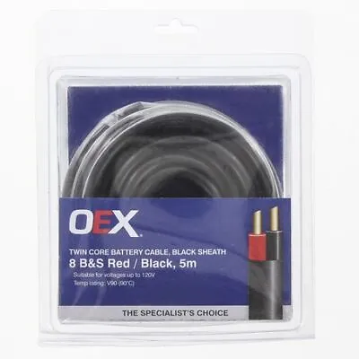 OEX Twin Core Battery Cable 8 B&S 5m Red/Black W/ Black Sheath ACX0927-5BL • $44.76