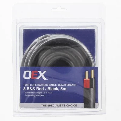 OEX Twin Core Battery Cable 8 B&S 5m Red/Black W/ Black Sheath ACX0927-5BL • $44.76