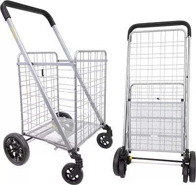 Cruiser Cart Shopping Grocery Rolling Folding Laundry Basket On Wheels Foldable • $59.84