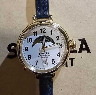 Shinola Birdy MoonPhase With 34mm White Face & NavyBlue Leather Band • $664.85