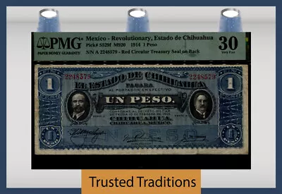 TT PK S529f 1914 MEXICO REVOLUTIONARY 1 PESO PMG 30 VERY FINE • $12.99