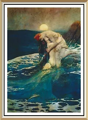 Howard Pyle Nude Art Print Man Woman Love Romance MERMAID Rescue Sailor Seascape • $1.56