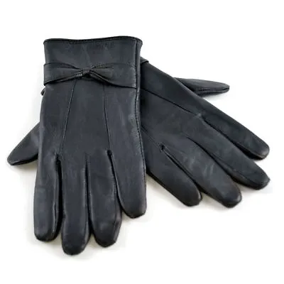 Ladies Womens Warm Fleece Lined Black Winter Soft Real Sheepskin Leather Gloves • £8.99