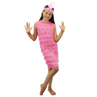 Childs 1920's Pink Flapper Dress Fancy Dress Costume Girls Gatsby Charleston • £11.99