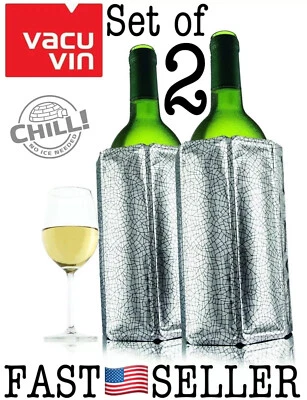 $33.79 • Buy Set Of 2 Vacu Vin Bottle Active Wine Cooler Chiller Sleeve Silver Quick Coolling