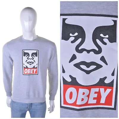 OBEY Vintage Sweatshirt S 90s Y2K Skate Streetwear Jumper Sweater Top Grey Marl • $63.90