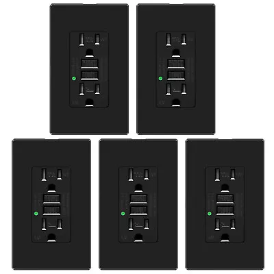 15A /125V GFCI Outlet Tamper Resistant TR WR Black Duplex Receptacle ETL 5PCS • $59.98