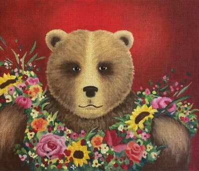 HEY THERE BEAR Handpainted Needlepoint Canvas  By Melissa Shirley • $175