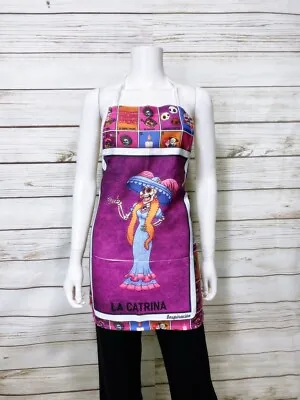 Mexican Womens Day Of The Dead Apron Loteria La Catrina Multicolor Pocket Mandil • $19.99