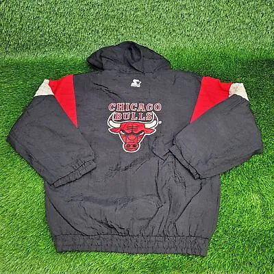 Vintage 90s Chicago-Bulls Starter Jacket Large Jordan NBA Streetwear • $74.99