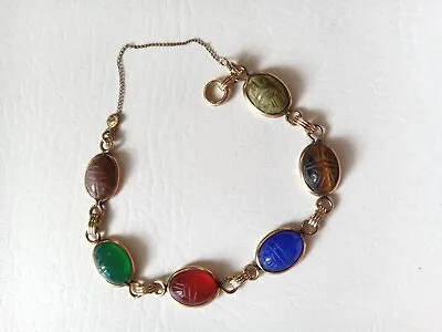 Vintage Multi Stone 12kGF Scarab Bracelet • $39.99