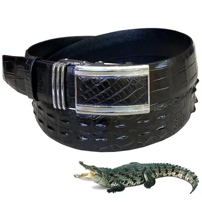 Black Men Alligator Belt Genuine Crocodile Leather Hornback Automatic Buckle • $89