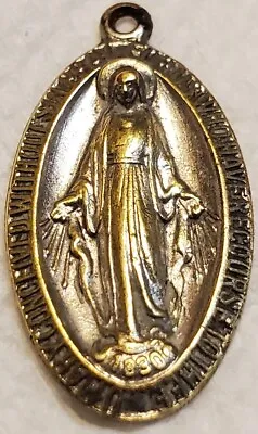 Vintage Virgin Mary Miraculous Medal - Catholic Silver Tone Pendant • $2